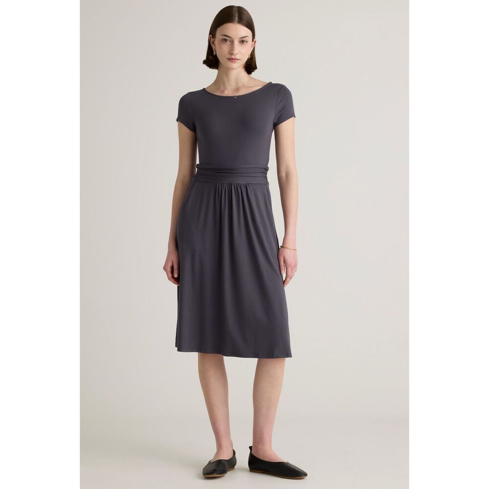Quince Gray Tencel Jersey Ruched Waist Dress Sz M